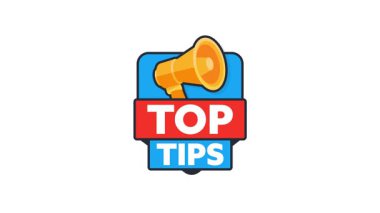 Animasyon logosu megafon ve Top Tipler, tavsiye ve tavsiyeleri paylaşmak için idealdir.