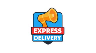 Ekspres dağıtım hizmetleri için animasyon logosu, kalkanında bir megafon.