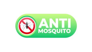 Kırmızı yasaklı işareti beyaz ve mavi arkaplanda izole edilmiş sivrisinek önleyici yeşil düğme