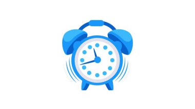 Canlandırılmış mavi alarm çalar, beyaz ve yeşil ekran arka planında izole edilir