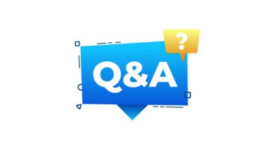 Soru ve cevaplar beyaz ve yeşil ekran arka planında soru işareti olan mavi ve altın simge