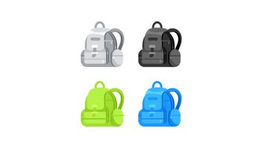 Beyaz ve mavi arka planlarda renkli sırt çantaları