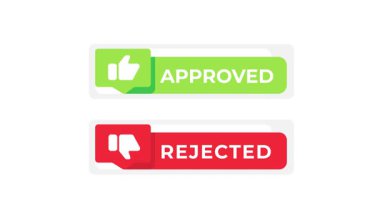 Onaylanmış ve reddedilmiş durum çubuğu başparmaklar yukarı ve aşağı simgeleri beyaz ve mavi arkaplanlarda görünüyor