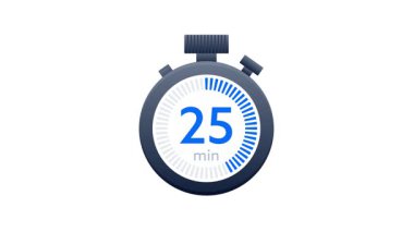 Kronometre animasyonu beyaz ve yeşil ekranda 25 dakika geri sayıyor