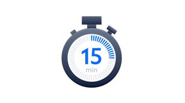 Kronometre zamanlayıcısı beyaz ve yeşil ekran arka planında 15 dakikadan geriye doğru sayıyor