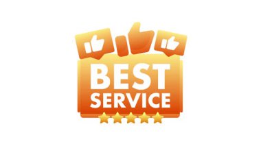 Simge ve beş yıldızlı beyaz ve mavi renkli anahtar arkaplanlı en iyi hizmet etiketi animasyonu