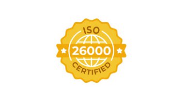 ISO sertifikalarının animasyon simgeleri, ISO 26000 dahil, beyaz ve yeşil ekran arka planlarında