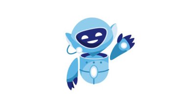 Çizgi film robotu el sallıyor ve patlayan animasyon beyaz ve yeşil ekran arka planında izole edildi