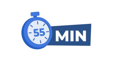 Hareketli geri sayım zamanlayıcısı 55 dakika gösteriyor, beyaz ve yeşil ekranda izole edilmiş.