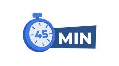 Canlandırılmış kronometre zamanlayıcısı beyaz ve yeşil ekran arka planında 45 dakika geri sayım gösteriyor