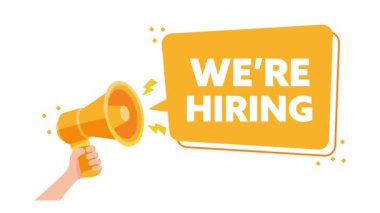 Kullanılan animasyon el ele megafon işe alım işareti ve kolay kişiselleştirme için yeşil ekran arkaplanı