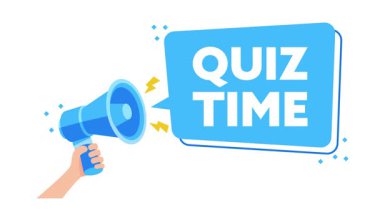 Beyaz arkaplanda izole edilmiş beyaz ve yeşil ekran arkaplanı üzerine bilgi yarışması anonsuyla megafonu tutan animasyon el ele tutuşması