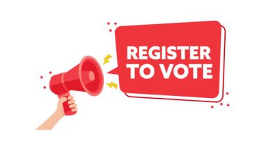 Canlandırılmış el, alfa kanalı ve yeşil ekranlı, oy vermek için kayıt yapılmış bir megafon tutuyor.