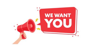 El ele megafon ile beyaz ve yeşil ekran arka planında konuşma balonu istiyorum