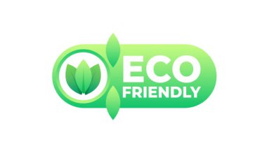 Beyaz ve mavi arka planda yeşil yapraklı çevre dostu animasyon logosu