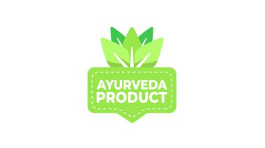 Beyaz ve mavi arkaplanda Ayurveda ürün logo animasyonu