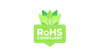 RoHS uyumlu logo animasyonu beyaz ve mavi ekran arkaplanlarında görünüyor