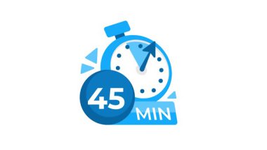 Kronometre animasyonu, beyaz ve yeşil ekranda 45 dakika izole edilmiş.