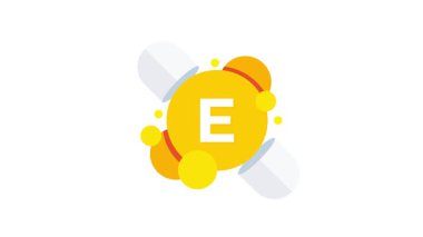 E vitamini kapsülü açılıyor, içeriğini beyaz ve yeşil ekrana salıyor.