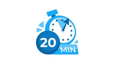 Stopwatch animasyonu 20 dakika sayıyor, yeşil ekran arkaplanı olsun ya da olmasın varyasyonlar