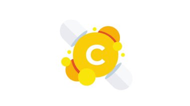 Telif hakkı logosu C harfi oluşturan haplar, beyaz ve krom anahtar arka planda izole edilmiş