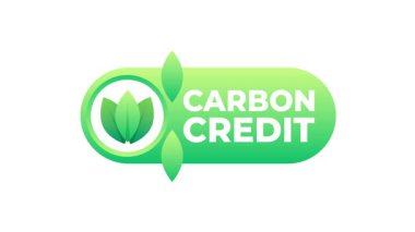 Yeşil yapraklı animasyon karbon kredi logosu, çevresel sürdürülebilirliği ve emisyon azalmasını sembolize ediyor