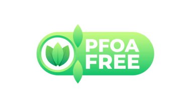 Beyaz ve mavi arkaplanda yeşil yapraklı PFOA serbest canlandırma simgesi