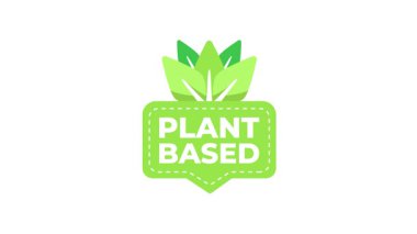 Beyaz ve mavi ekran arkaplan üzerinde yeşil yapraklı bitkisel ürün logosu animasyonu