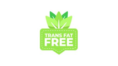 Beyaz ve mavi arka planlarda görünen trans yağsız ürünler için animasyon logosu