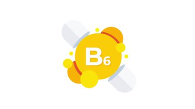 Beyaz ve yeşil ekran arkaplanlarında izole edilmiş canlandırılmış B6 vitamin simgesi