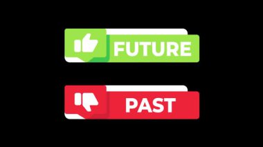 Baş parmakları yukarı ve aşağı simgeli canlandırılmış gelecek ve geçmiş düğmeler, video düzenleme ve hareket grafikleri için idealdir