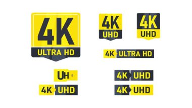 Ultra HD 4K logolarının canlandırılmış simgeleri, alfa kanallı beyaz ve yeşil ekran arkaplanlarında izole edilmiş