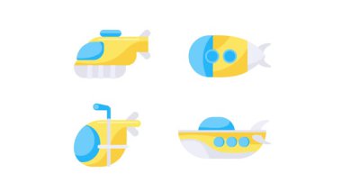 Sarı denizaltı beyaz ve yeşil ekranda okyanus derinliklerini keşfediyor.