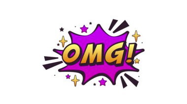 OMG metni, alfa mat ve yeşil ekran ile çizgi roman patlama animasyonu