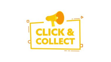 Beyaz ve mavi arka planda megafonla tıklayın ve animasyon toplayın, reklam ve pazarlama için kullanışlı