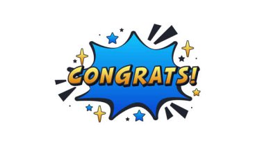 Canlandırılmış, alfa kanalı ve yeşil ekran arkaplanlı, beyaz üzerine izole komik patlama tebrikler