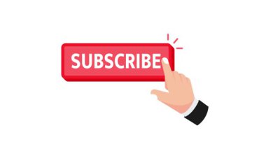 Beyaz ve yeşil ekran arkaplanlarındaki kırmızı abone tuşuna tıklayarak el animasyonu