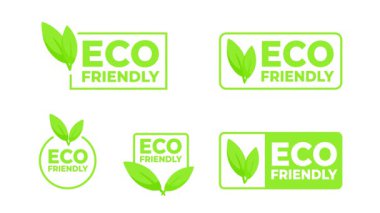 Beyaz ve mavi arka planda yeşil yapraklı çevre dostu logo animasyonu