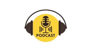 Podcast logo animasyonu kulaklıklar ve mikrofonlar, podcast giriş ve çıkış sahneleri için idealdir