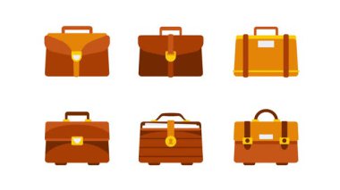 Beyaz ve yeşil ekran arkaplanındaki evrak çantaları canlandırma döngüsü