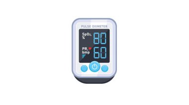 Normal ve düşük oksijen doygunluğu ve nabız değerleri gösteren oksimetre, beyaz ve krom anahtar arka planda izole