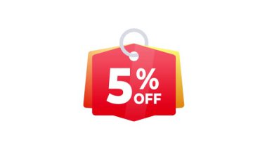 Animasyon indirim etiketi% 5 indirimli, reklam promosyonları ve pazarlama kampanyaları için kullanışlı