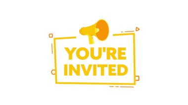 Sarı megafon sizi beyaz ve mavi ekrandaki animasyon çerçevesine davet ediyor.