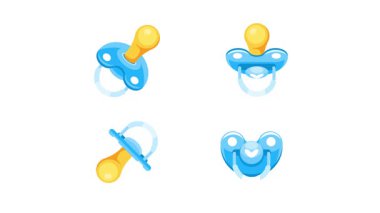 Beyaz ve yeşil ekranda dönen emzikler, bebek ürünleri reklamcılığı ve ebeveynlikle ilgili içerik için mükemmel