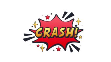 Çarpışma sözcüğünün yer aldığı çizgi roman animasyonu alfa kanallı beyaz ve yeşil ekran arkaplanlarında izole edildi