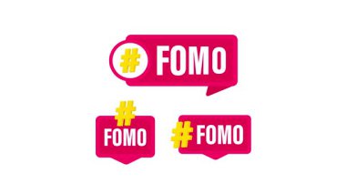 Canlandırılmış FOMO, kaçırılma korkusu, etiket sembollü bildirim simgeleri, alfa kanallı beyaz ve yeşil ekran arka planında izole edilmiş