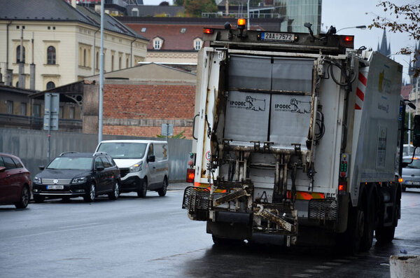 Garbage truck in the city.