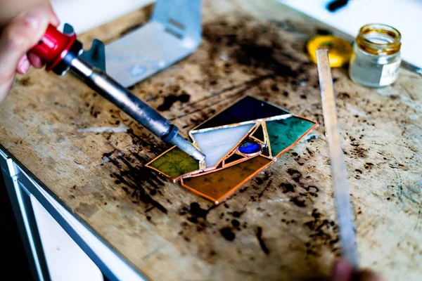 stock image Stained glas workshop for kids. 