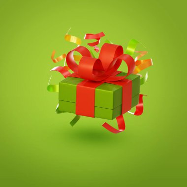 yeşil Noel hediye kutusu 3D tasarım kurdele yaylı.