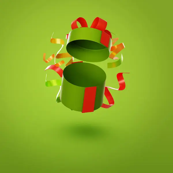 Projeto Verde Aberto Caixa Presente Natal Com Laço Fita — Fotografia de Stock